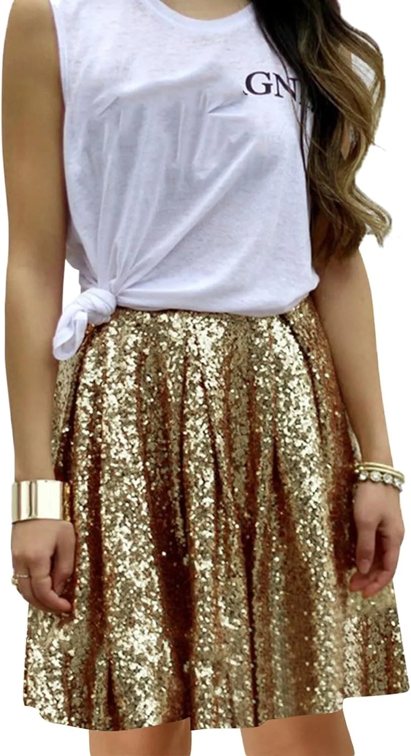 Sequin Skirt Black Short High Waist Pleated Skirts for Women Flare Fashion 2024 Sparkly Skirt Rave Festival