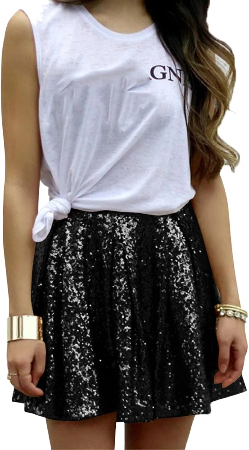 Sequin Skirt Black Short High Waist Pleated Skirts for Women Flare Fashion 2024 Sparkly Skirt Rave Festival