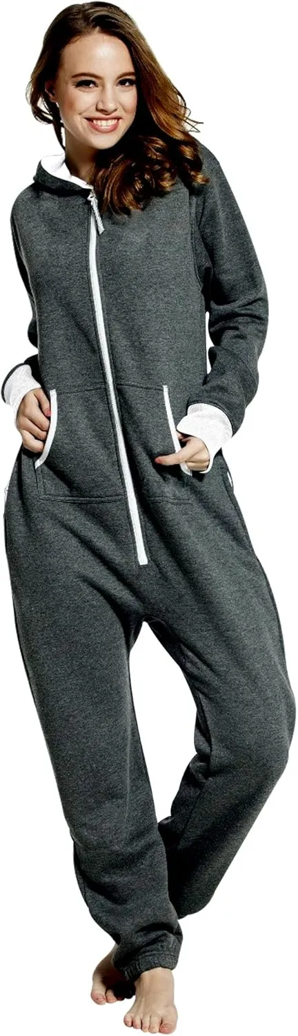 Skylinewears Women's Fleece Non-Footed One Piece Onesie Adult Hooded Pajamas Ladies Jumpsuit