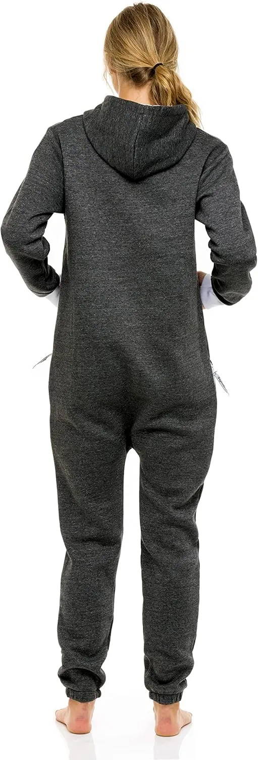 Skylinewears Women's Fleece Non-Footed One Piece Onesie Adult Hooded Pajamas Ladies Jumpsuit