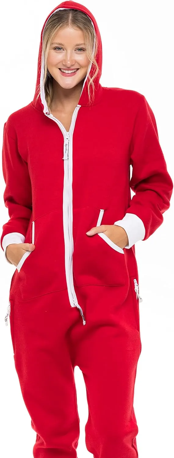 Skylinewears Women's Fleece Non-Footed One Piece Onesie Adult Hooded Pajamas Ladies Jumpsuit