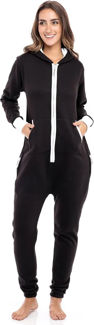 Skylinewears Women's Fleece Non-Footed One Piece Onesie Adult Hooded Pajamas Ladies Jumpsuit