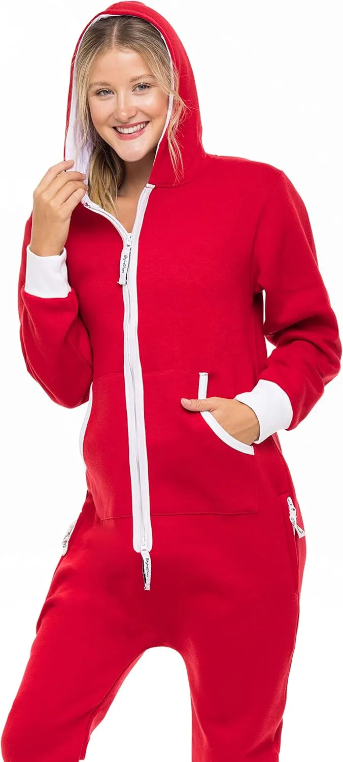 Skylinewears Women's Fleece Non-Footed One Piece Onesie Adult Hooded Pajamas Ladies Jumpsuit