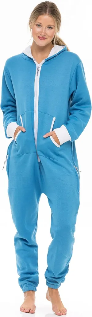 Skylinewears Women's Fleece Non-Footed One Piece Onesie Adult Hooded Pajamas Ladies Jumpsuit