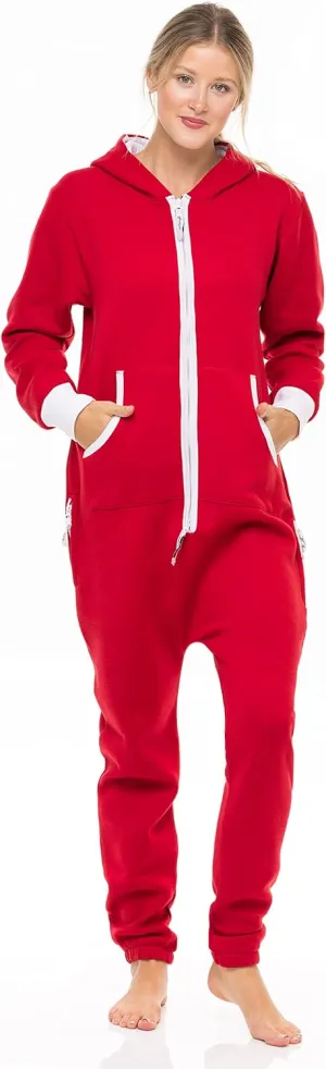 Skylinewears Women's Fleece Non-Footed One Piece Onesie Adult Hooded Pajamas Ladies Jumpsuit