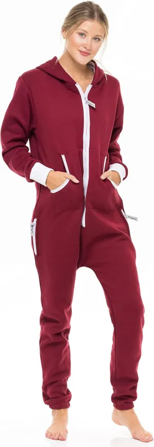 Skylinewears Women's Fleece Non-Footed One Piece Onesie Adult Hooded Pajamas Ladies Jumpsuit