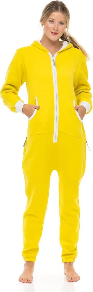 Skylinewears Women's Fleece Non-Footed One Piece Onesie Adult Hooded Pajamas Ladies Jumpsuit
