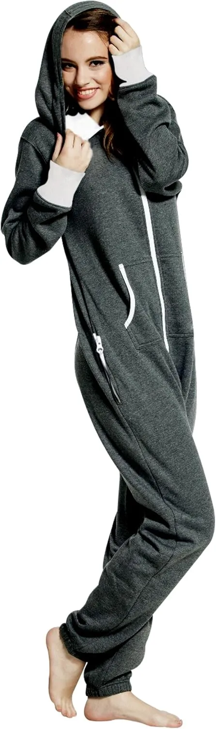 Skylinewears Women's Fleece Non-Footed One Piece Onesie Adult Hooded Pajamas Ladies Jumpsuit