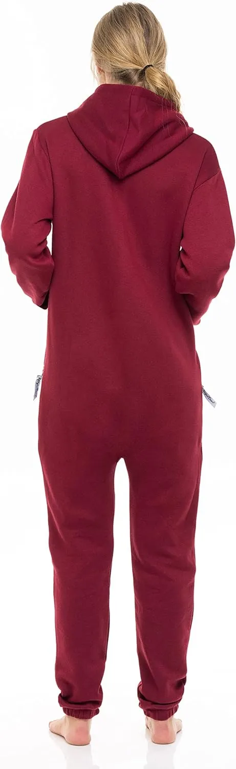 Skylinewears Women's Fleece Non-Footed One Piece Onesie Adult Hooded Pajamas Ladies Jumpsuit