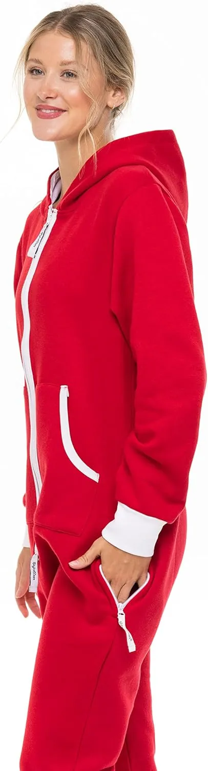 Skylinewears Women's Fleece Non-Footed One Piece Onesie Adult Hooded Pajamas Ladies Jumpsuit
