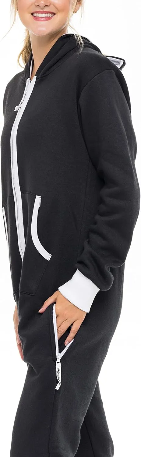 Skylinewears Women's Fleece Non-Footed One Piece Onesie Adult Hooded Pajamas Ladies Jumpsuit
