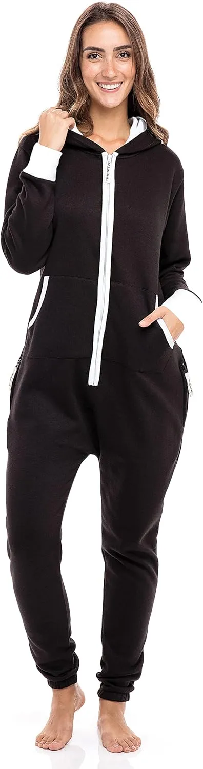 Skylinewears Women's Fleece Non-Footed One Piece Onesie Adult Hooded Pajamas Ladies Jumpsuit