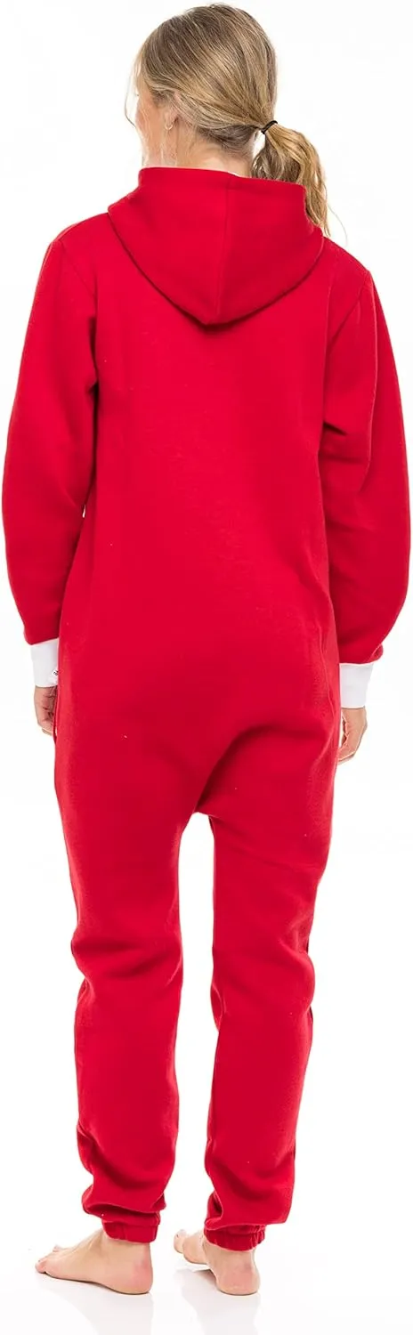 Skylinewears Women's Fleece Non-Footed One Piece Onesie Adult Hooded Pajamas Ladies Jumpsuit