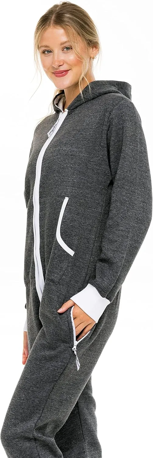 Skylinewears Women's Fleece Non-Footed One Piece Onesie Adult Hooded Pajamas Ladies Jumpsuit