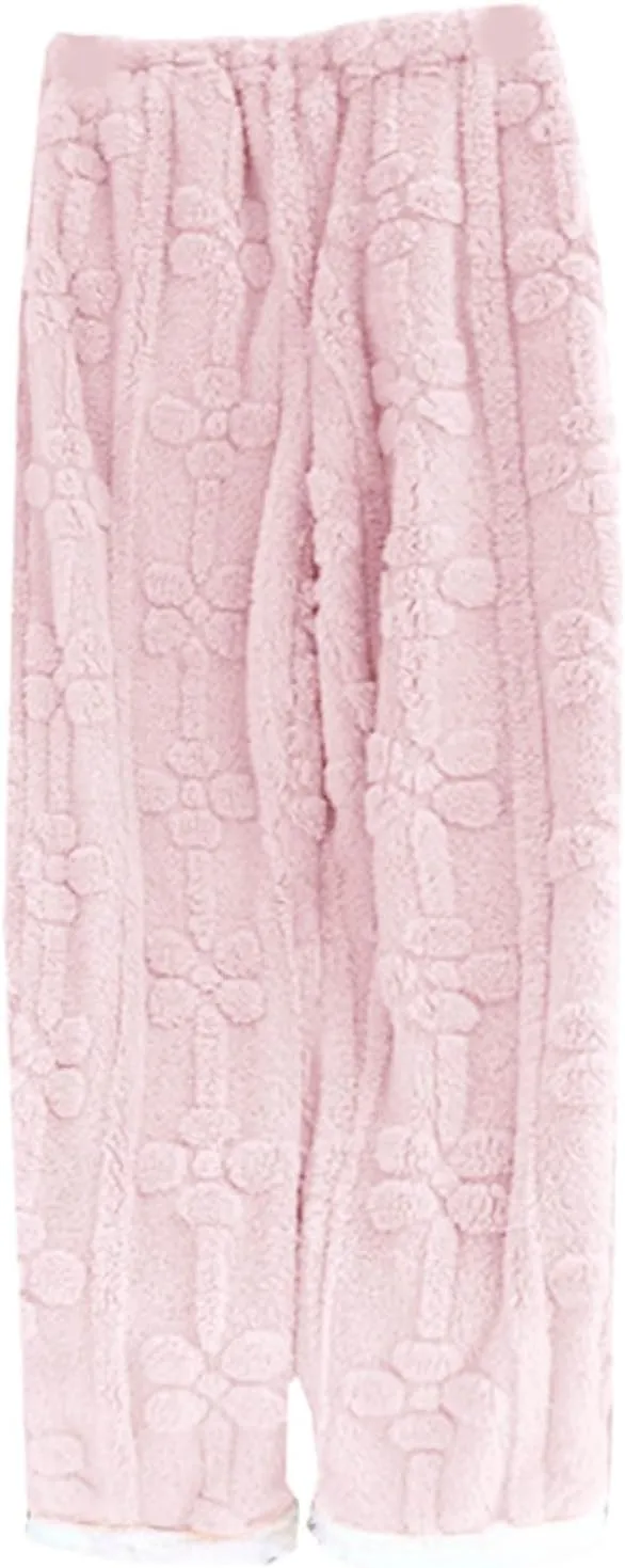 Sunward Cashmere Soft Winter Pajama Pants for Women Thermal Fuzzy Fluffy Coral Pajama Bottoms Fleece Loose Comfy Pants