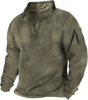 Tactical Pullover for Men Stand Collar Quarter Zip Pullover 1/4 Zip Long Sleeve Combat Shirts Outdoor Warm Sweatshirt