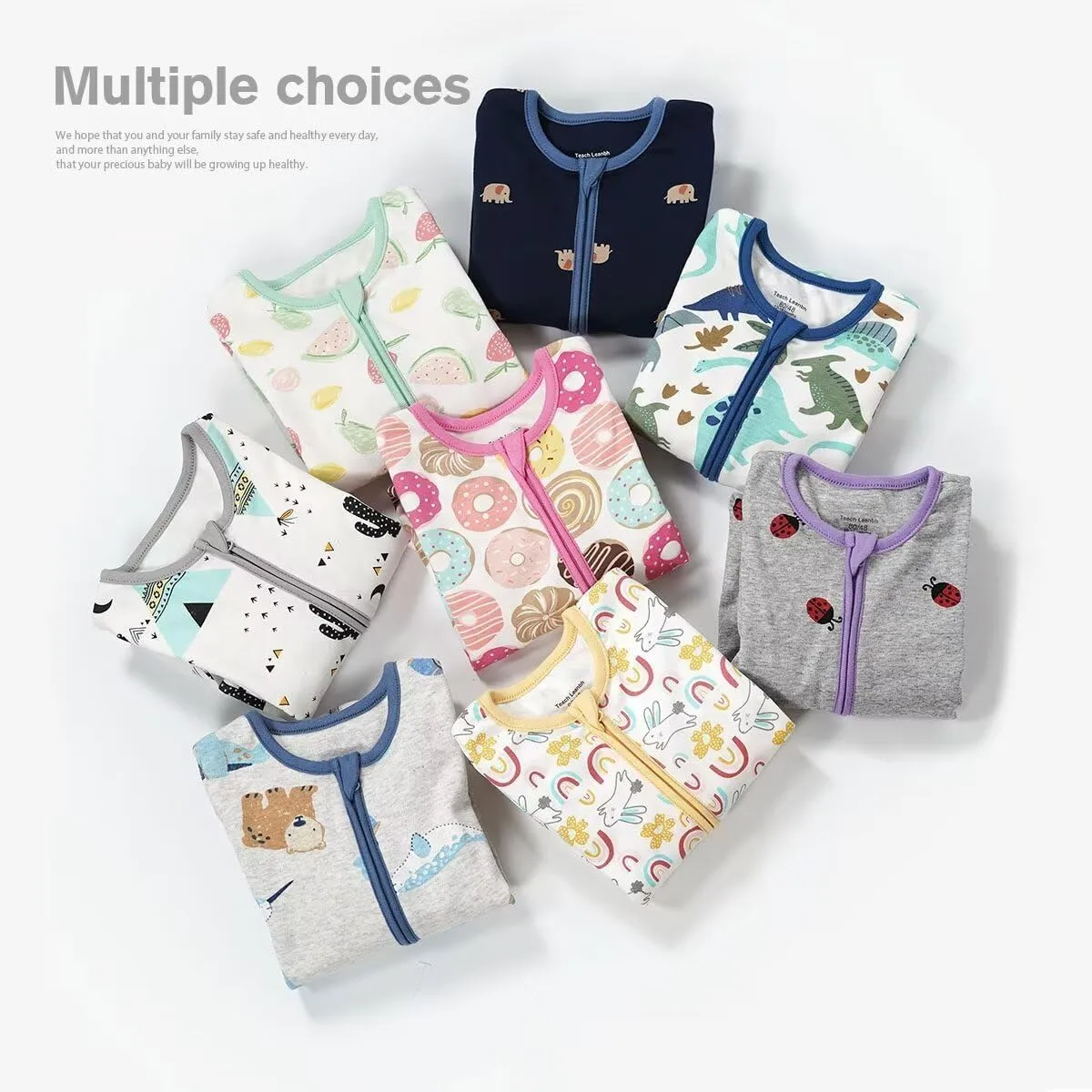 Teach Leanbh Unisex Baby Footless Pajamas with Mittens and Feet Cuffs Cotton 2 Way Zipper Long Sleeve Romper Sleep and Play