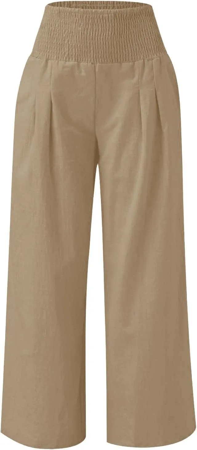 Teen Kids Girls Cotton Linen Palazzo Pants High Waist Casual Wide Leg Pant Beach Travel Resort Trousers