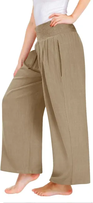Teen Kids Girls Cotton Linen Palazzo Pants High Waist Casual Wide Leg Pant Beach Travel Resort Trousers