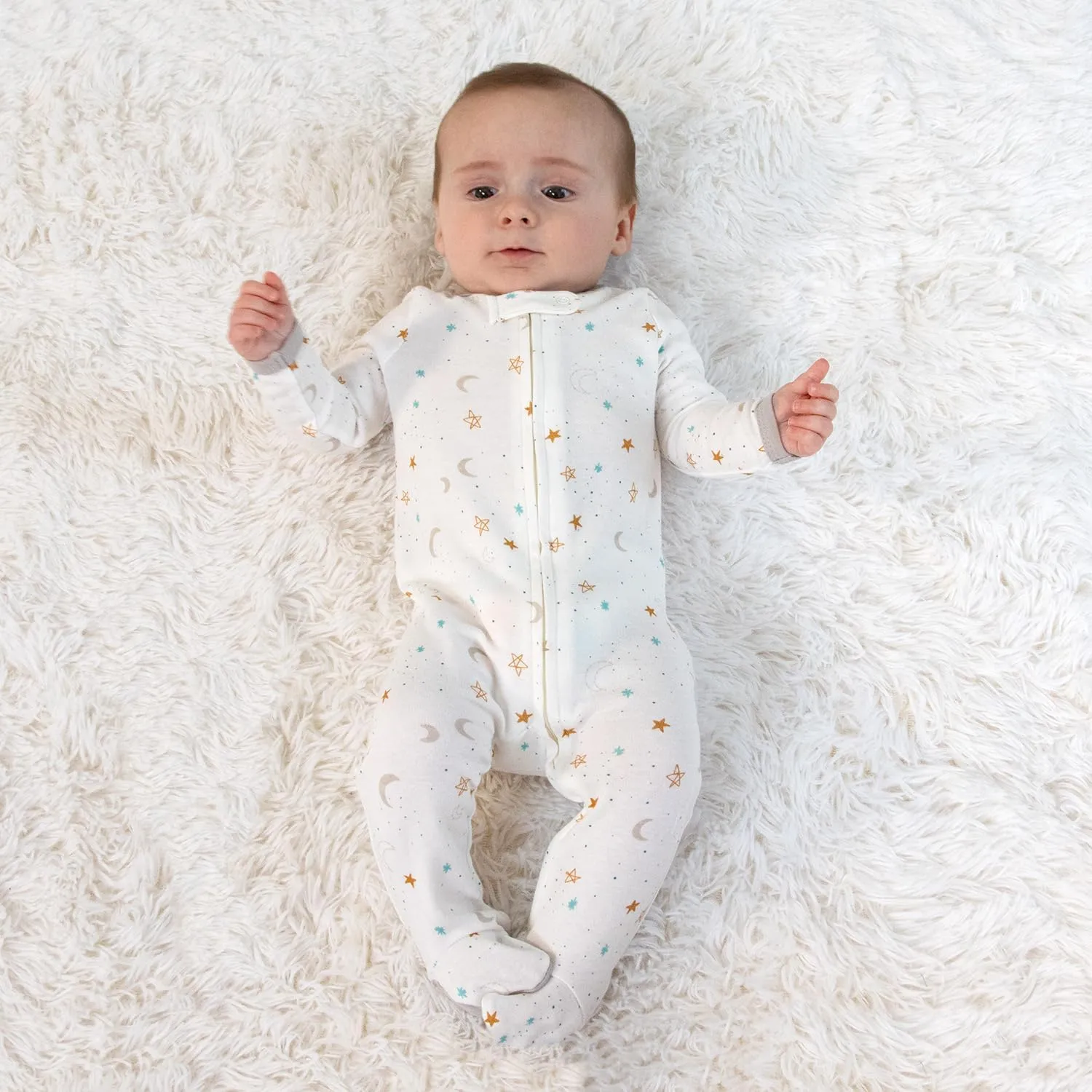 The Peanutshell Baby Sleepers for Boys or Girls Set of 3 - Soft Cotton Unisex Footed Pajamas for Newborns - Celestial
