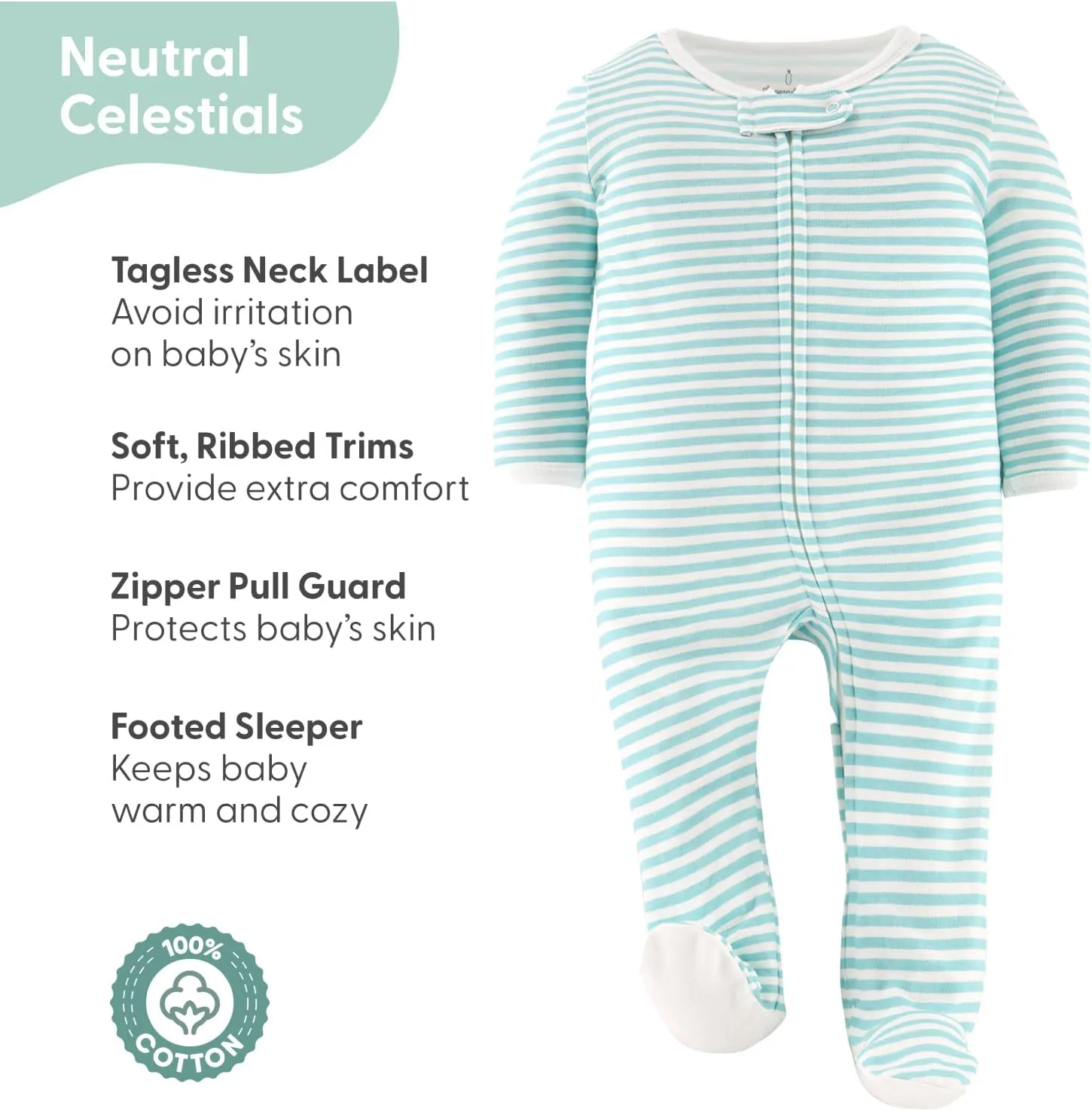 The Peanutshell Baby Sleepers for Boys or Girls Set of 3 - Soft Cotton Unisex Footed Pajamas for Newborns - Celestial