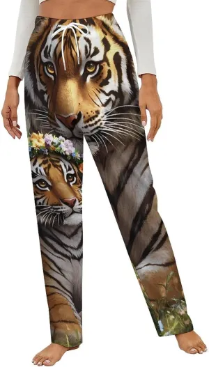 Tiger Women's Pajama Pants Fleece Warm Pj Bottoms Sleepwear Lounge Pants Loungewear