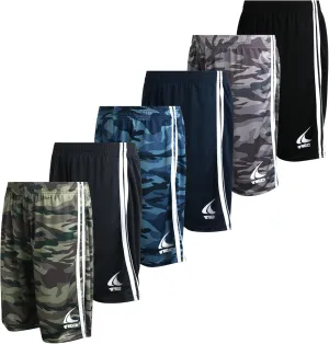 TKO Boys' 6-Pack Active Performance Mesh Basketball Shorts - Quick Dry Boys Athletic Shorts (8-16)