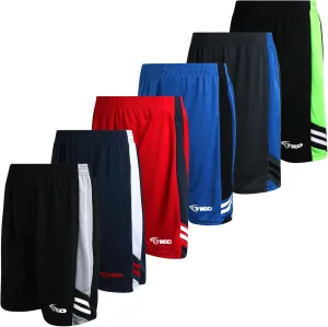 TKO Boys' 6-Pack Active Performance Mesh Basketball Shorts - Quick Dry Boys Athletic Shorts (8-16)