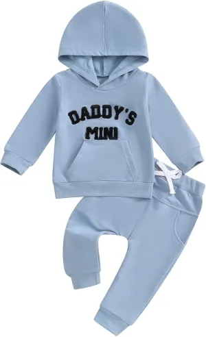 Toddler Baby Boy Clothes Fall Winter Outfits Embroidery Daddy's Mini Hoodie Sweatshirt & Joggers Pant Set