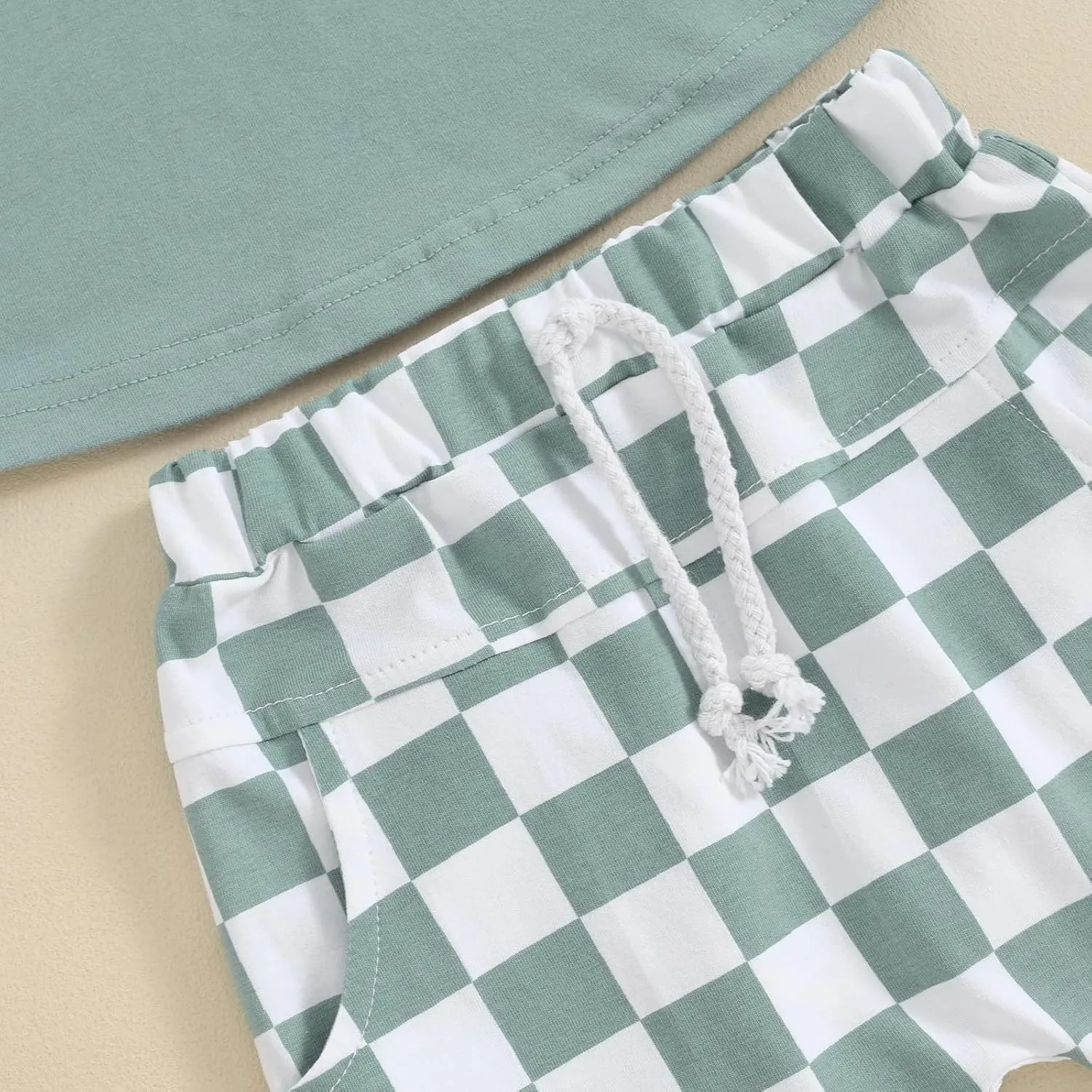 Toddler Baby Boy Girl Summer Clothes Checkerboard Print Short Sleeve T-Shirt Tee Tops Rolled Shorts Infant Outfits