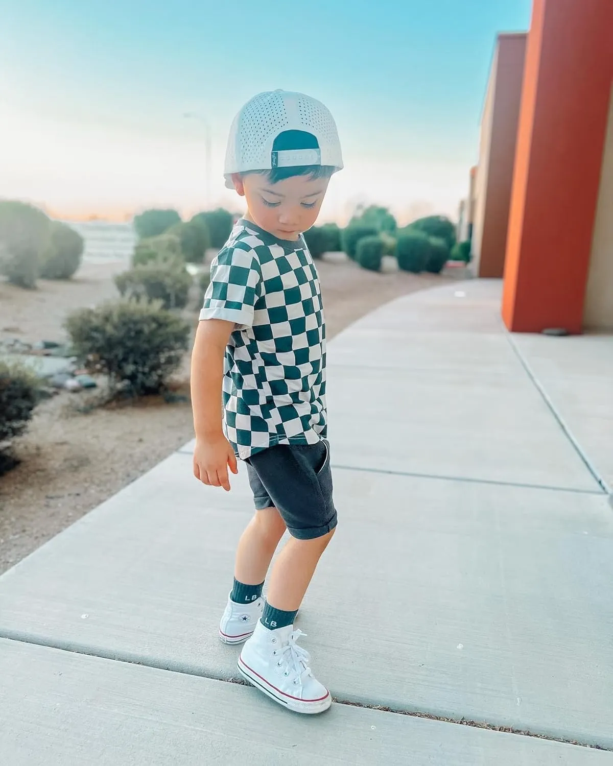 Toddler Baby Boy Girl Summer Clothes Checkerboard Print Short Sleeve T-Shirt Tee Tops Rolled Shorts Infant Outfits