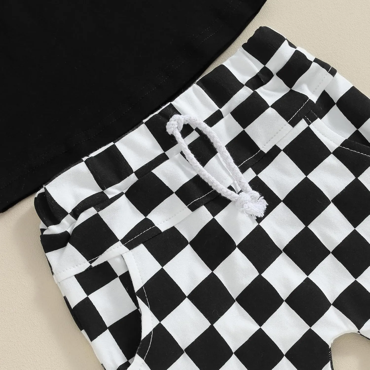Toddler Baby Boy Girl Summer Clothes Checkerboard Print Short Sleeve T-Shirt Tee Tops Rolled Shorts Infant Outfits