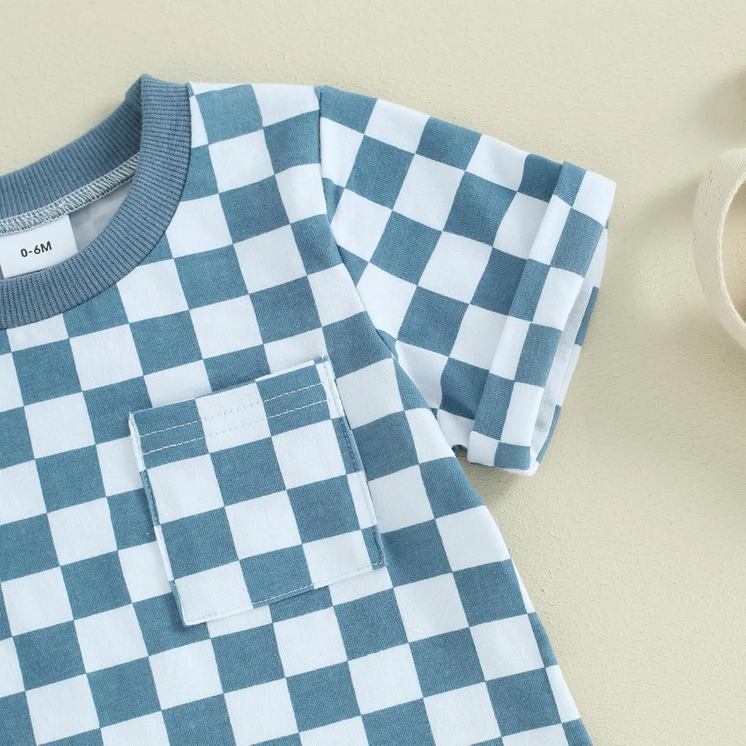 Toddler Baby Boy Girl Summer Clothes Checkerboard Print Short Sleeve T-Shirt Tee Tops Rolled Shorts Infant Outfits