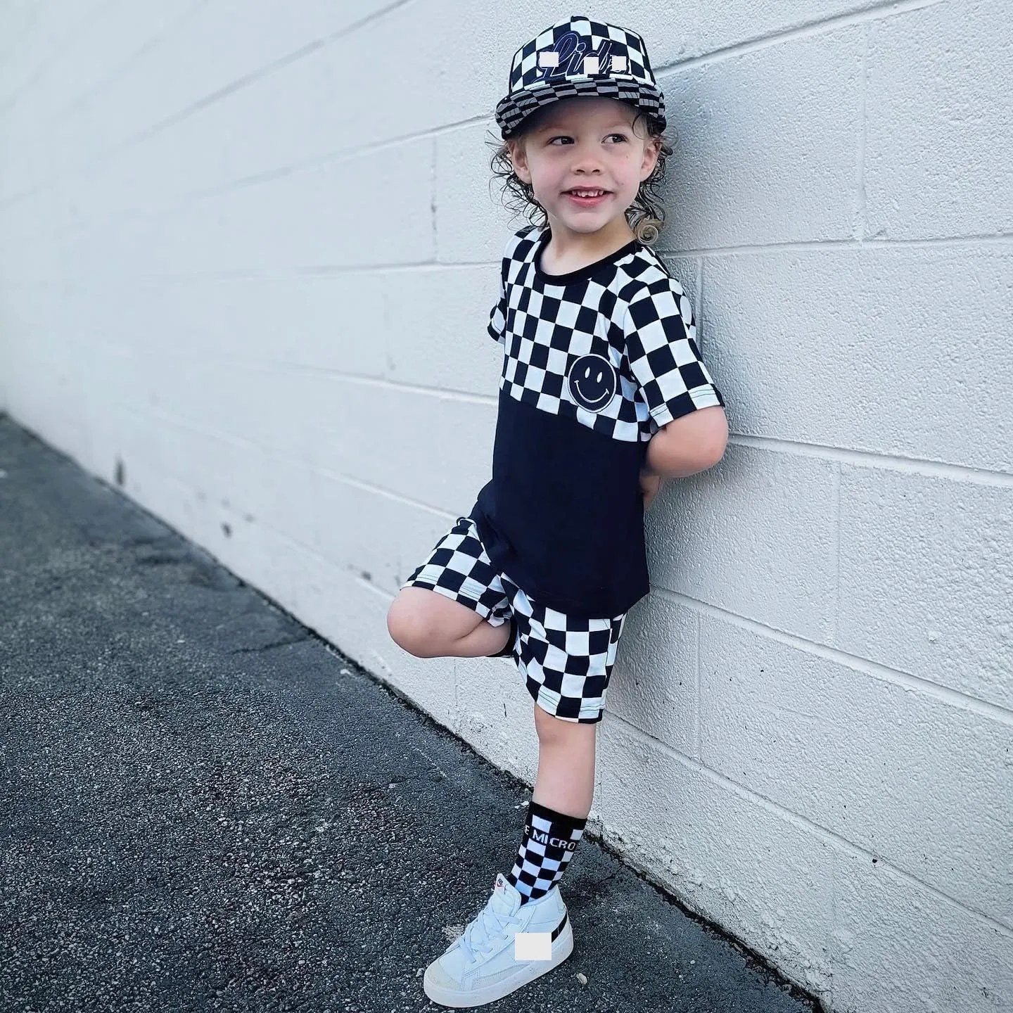 Toddler Baby Boy Girl Summer Clothes Checkerboard Print Short Sleeve T-Shirt Tee Tops Rolled Shorts Infant Outfits