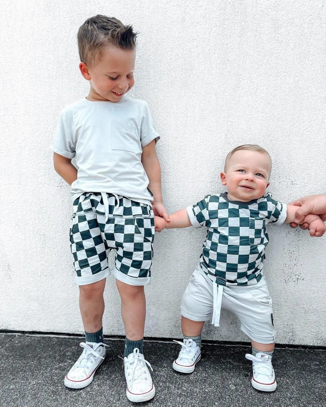 Toddler Baby Boy Girl Summer Clothes Checkerboard Print Short Sleeve T-Shirt Tee Tops Rolled Shorts Infant Outfits