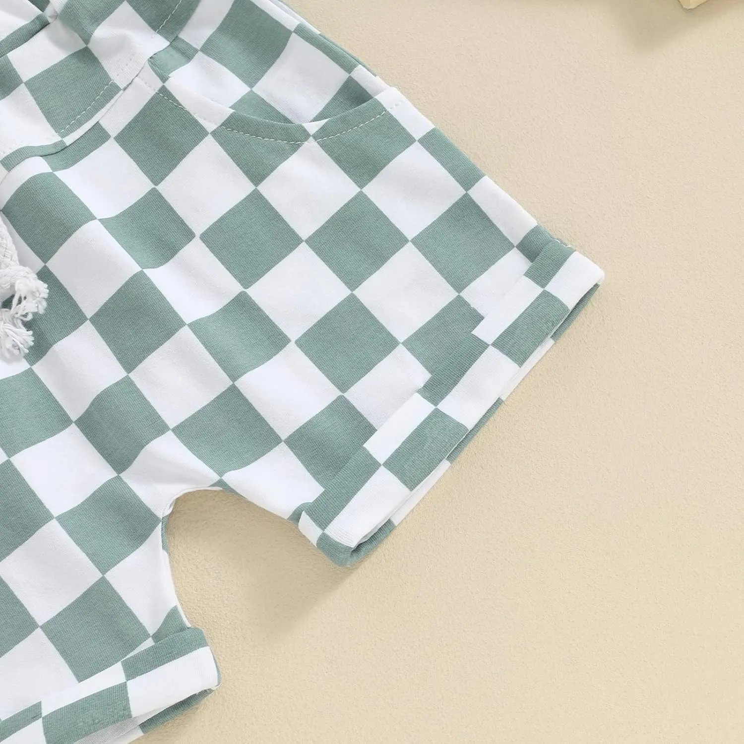Toddler Baby Boy Girl Summer Clothes Checkerboard Print Short Sleeve T-Shirt Tee Tops Rolled Shorts Infant Outfits