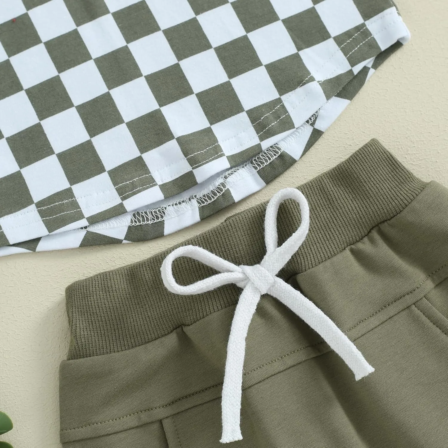 Toddler Baby Boy Girl Summer Clothes Checkerboard Print Short Sleeve T-Shirt Tee Tops Rolled Shorts Infant Outfits
