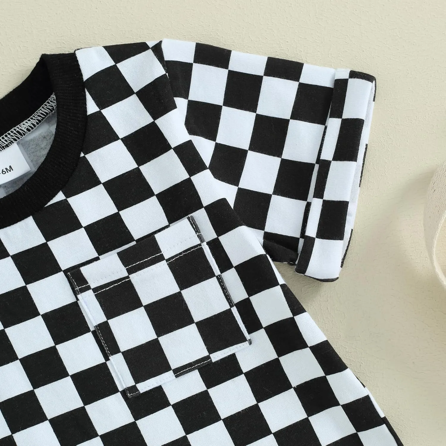 Toddler Baby Boy Girl Summer Clothes Checkerboard Print Short Sleeve T-Shirt Tee Tops Rolled Shorts Infant Outfits