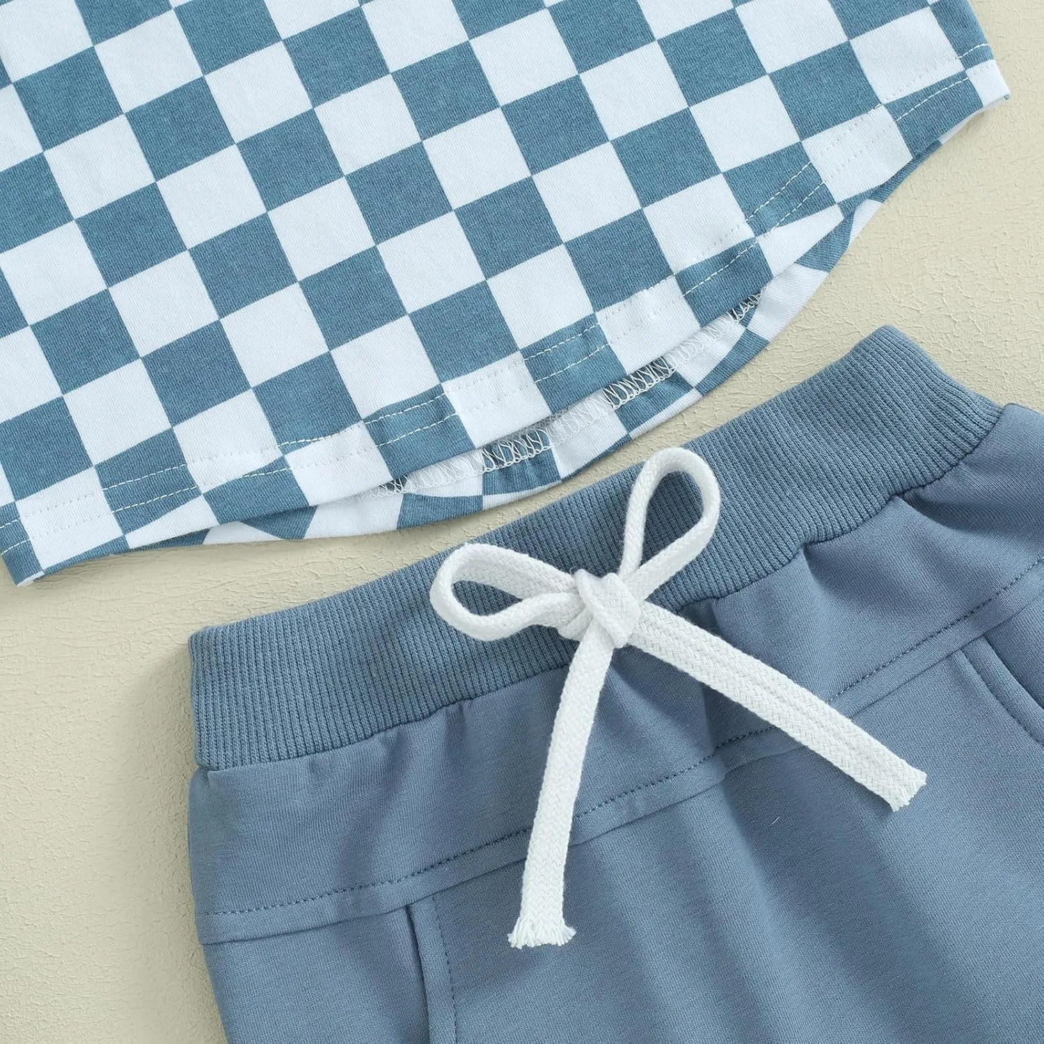 Toddler Baby Boy Girl Summer Clothes Checkerboard Print Short Sleeve T-Shirt Tee Tops Rolled Shorts Infant Outfits