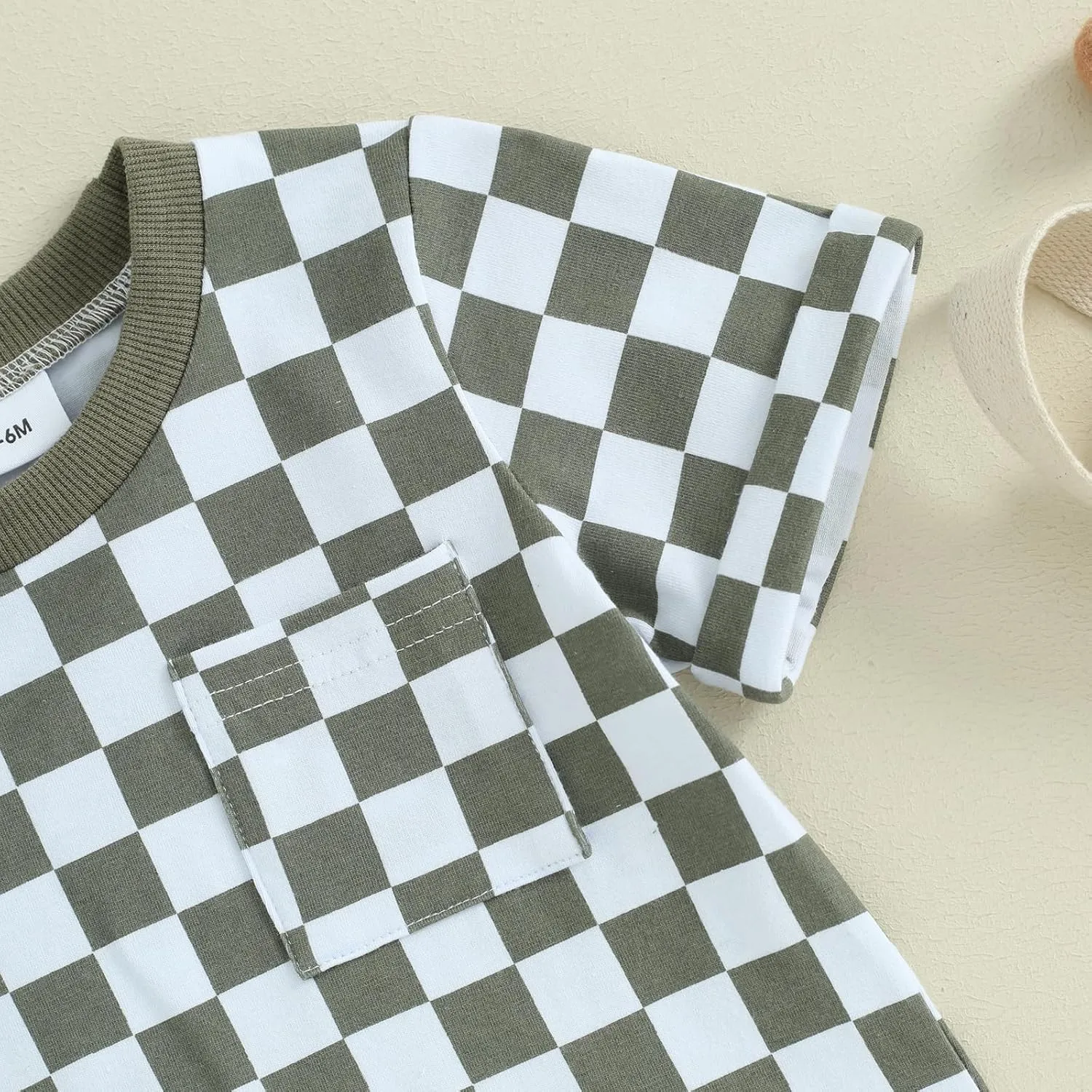 Toddler Baby Boy Girl Summer Clothes Checkerboard Print Short Sleeve T-Shirt Tee Tops Rolled Shorts Infant Outfits
