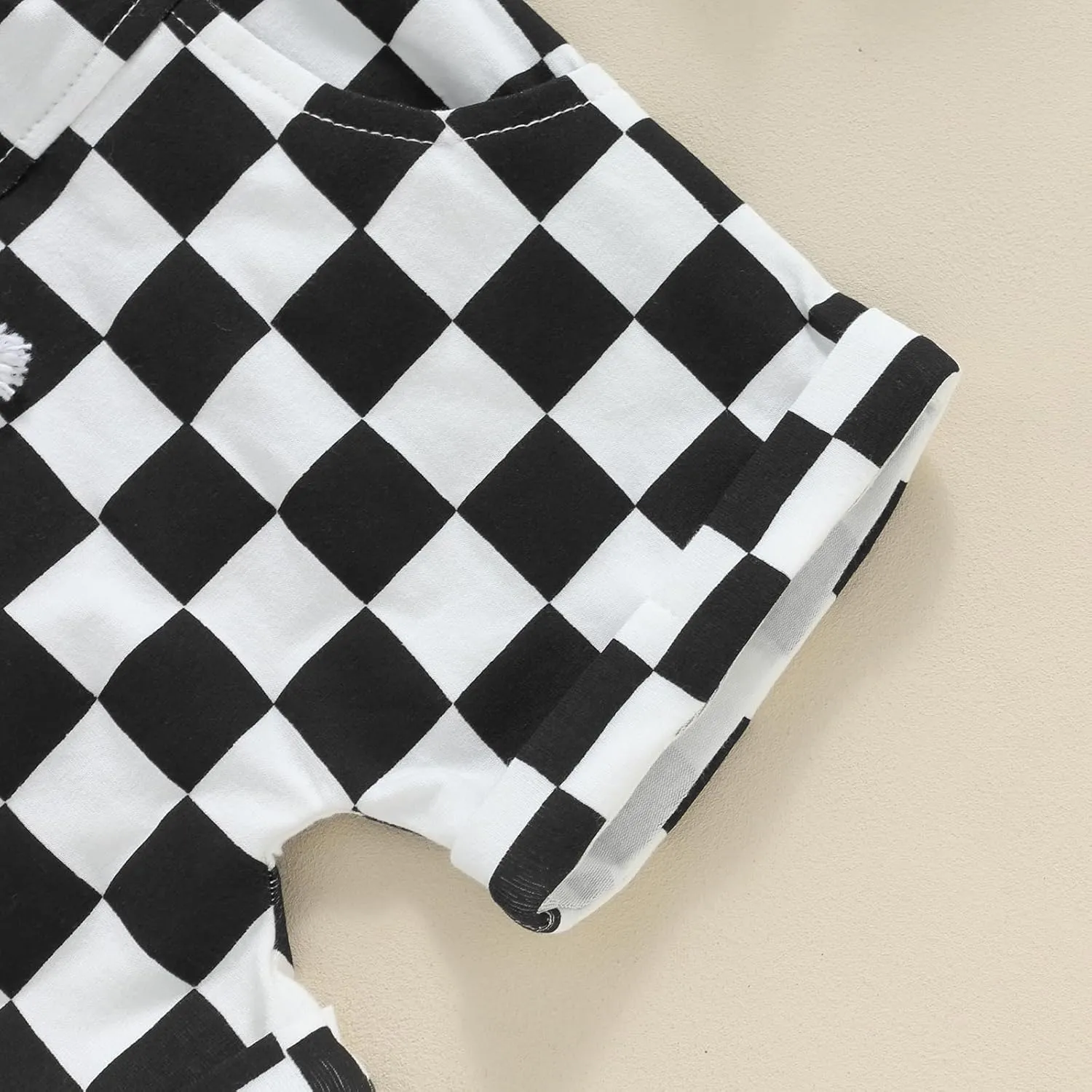 Toddler Baby Boy Girl Summer Clothes Checkerboard Print Short Sleeve T-Shirt Tee Tops Rolled Shorts Infant Outfits