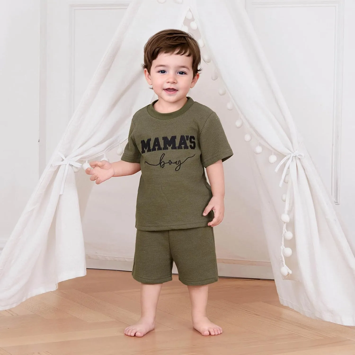 Toddler Baby Boy Summer Clothes Embroidered Waffle Short Sleeve T-Shirts Elastic Shorts Newborn Infant Boy Outfits