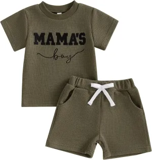 Toddler Baby Boy Summer Clothes Embroidered Waffle Short Sleeve T-Shirts Elastic Shorts Newborn Infant Boy Outfits