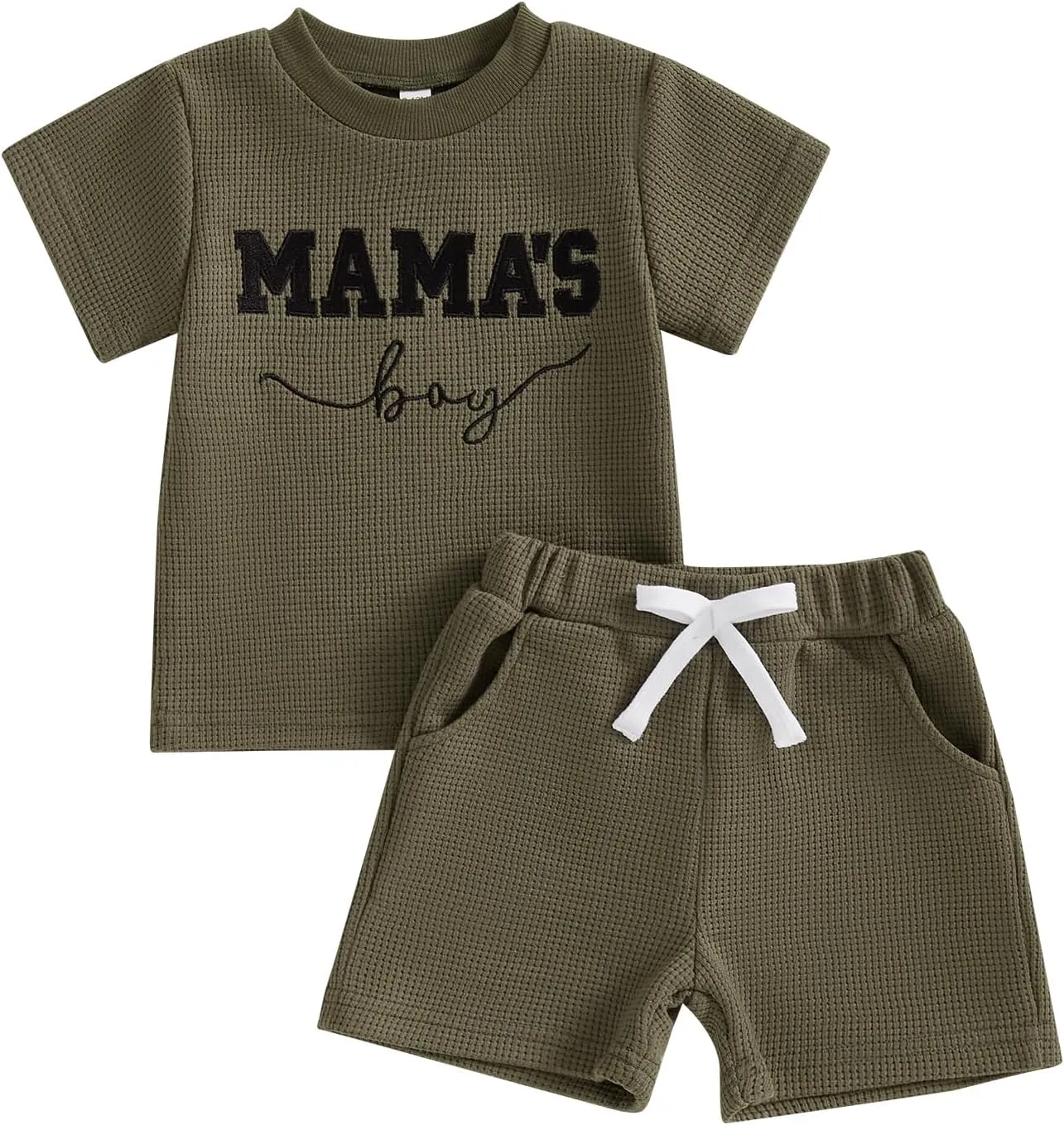 Toddler Baby Boy Summer Clothes Embroidered Waffle Short Sleeve T-Shirts Elastic Shorts Newborn Infant Boy Outfits