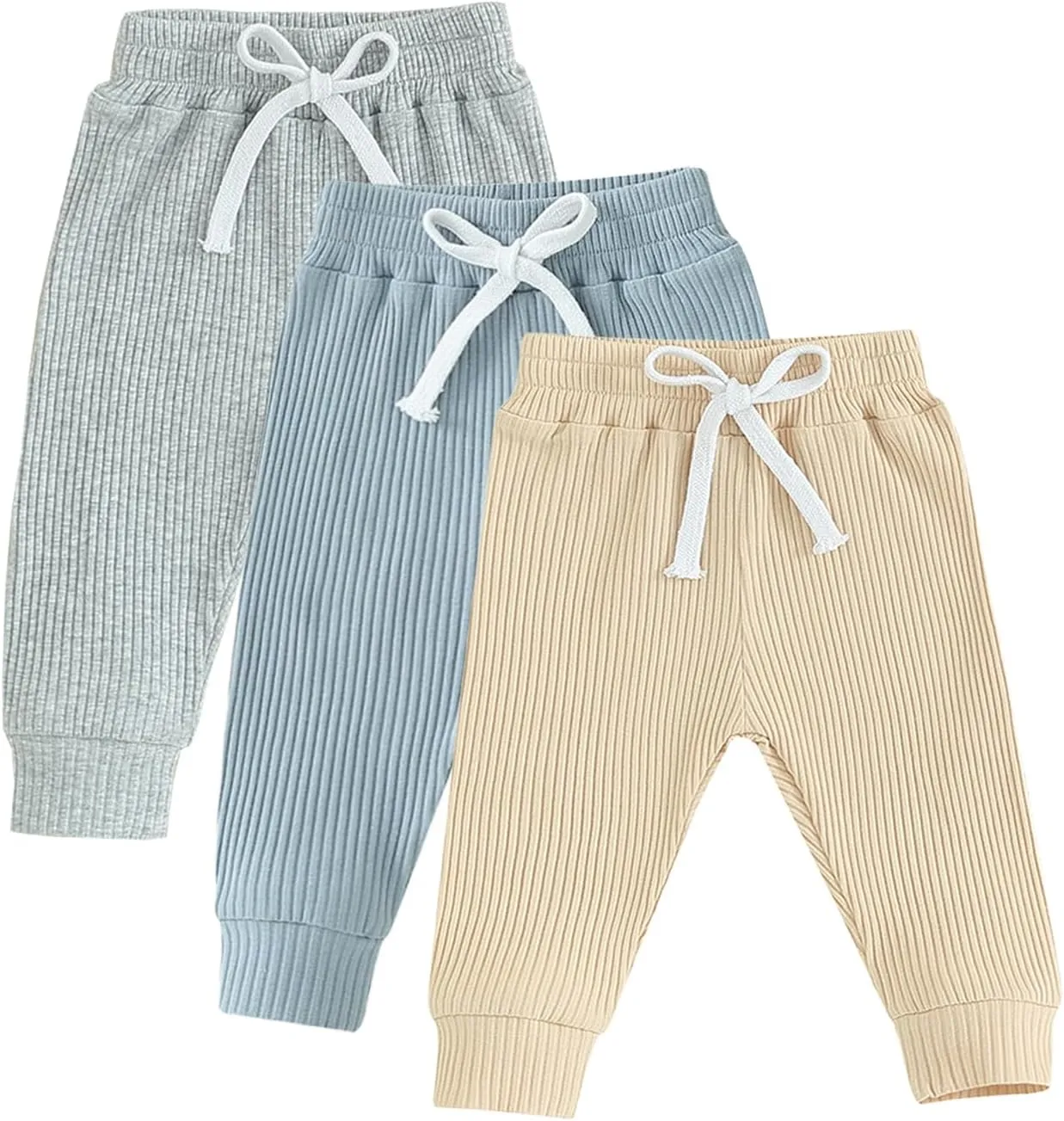 Toddler Baby Boys Girls Sweatpants 3 Pack Solid Color Elastic Waist Bottom Pants Newborn Infant Trousers
