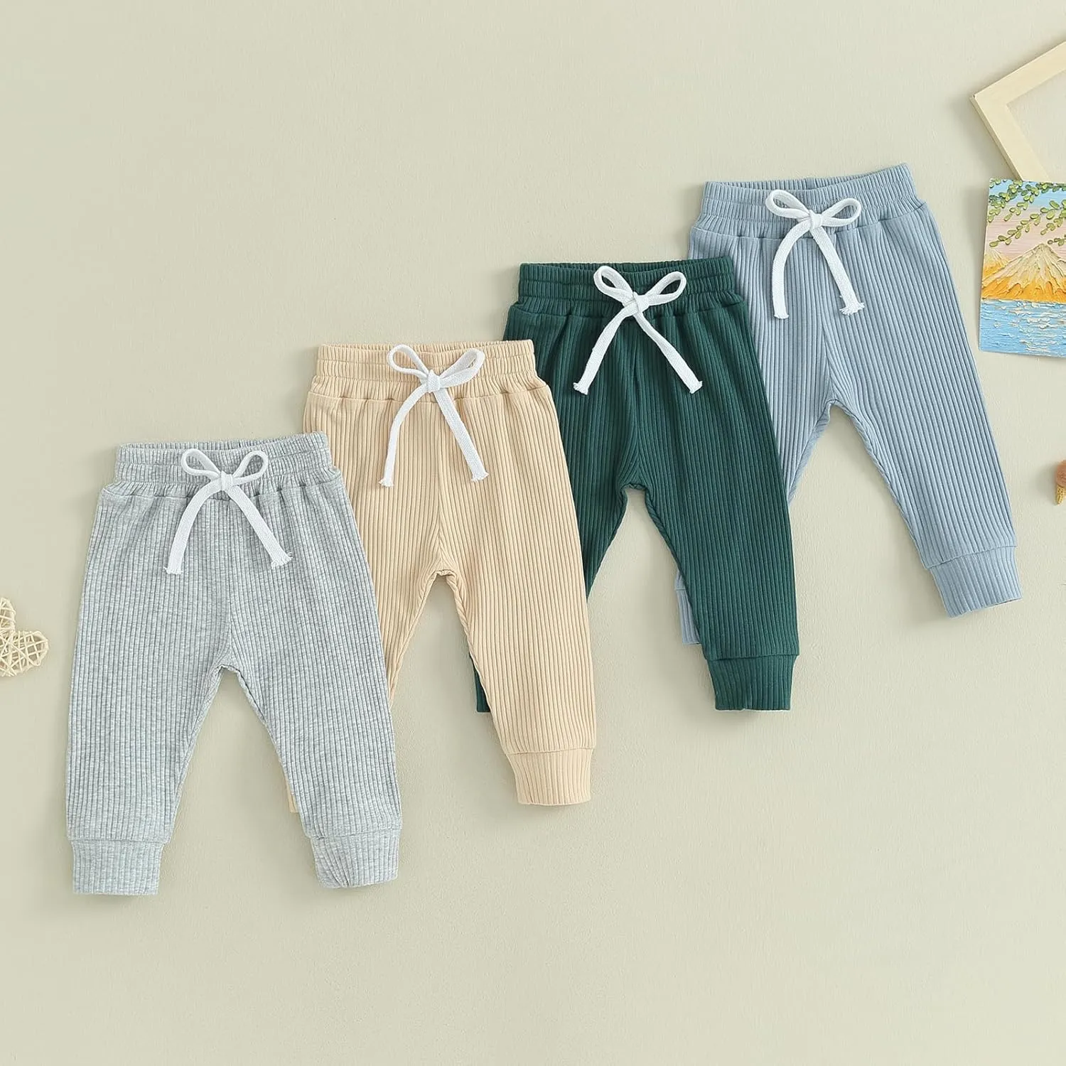 Toddler Baby Boys Girls Sweatpants 3 Pack Solid Color Elastic Waist Bottom Pants Newborn Infant Trousers