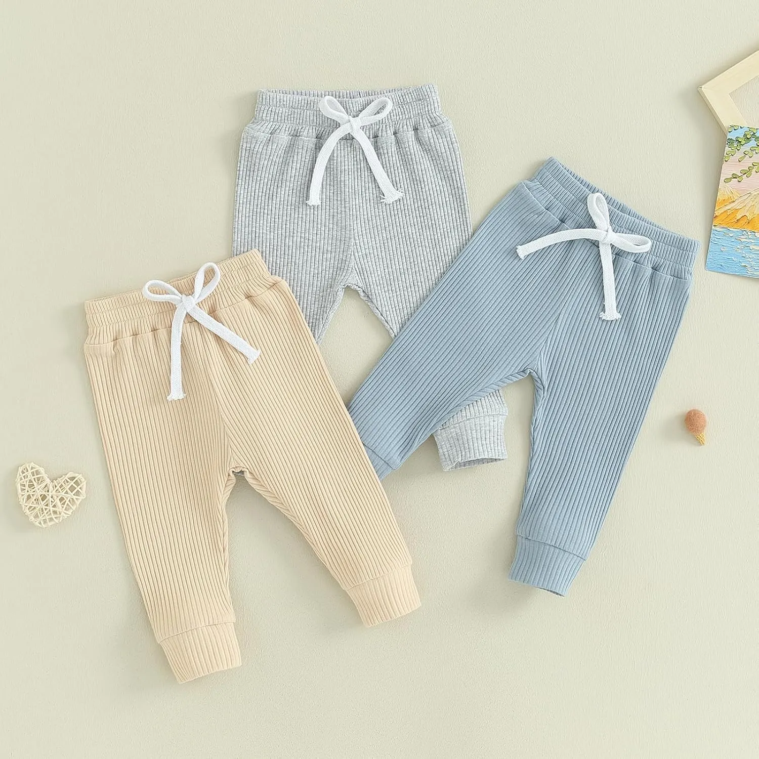 Toddler Baby Boys Girls Sweatpants 3 Pack Solid Color Elastic Waist Bottom Pants Newborn Infant Trousers