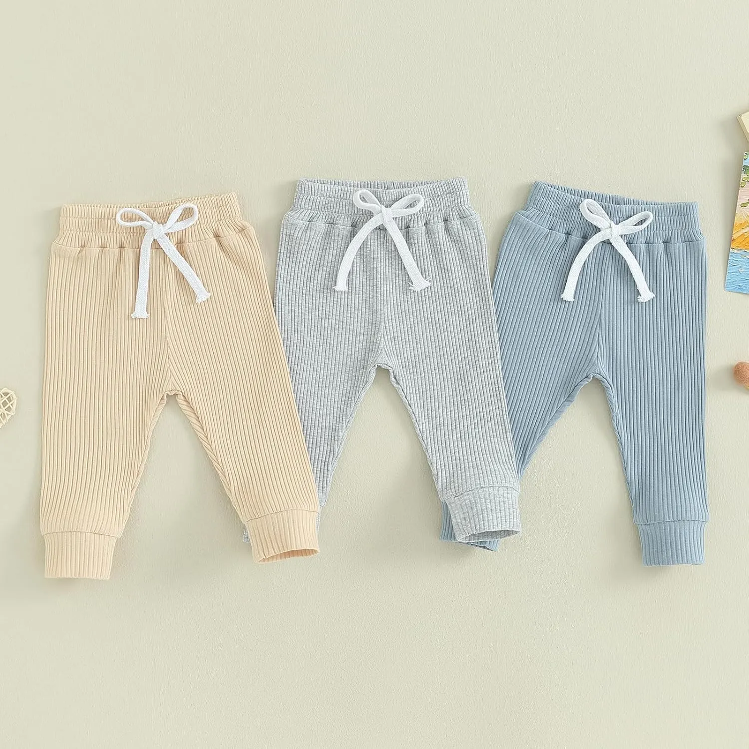 Toddler Baby Boys Girls Sweatpants 3 Pack Solid Color Elastic Waist Bottom Pants Newborn Infant Trousers
