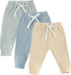 Toddler Baby Boys Girls Sweatpants 3 Pack Solid Color Elastic Waist Bottom Pants Newborn Infant Trousers