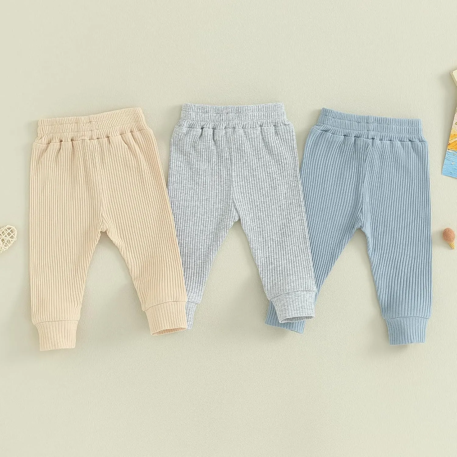 Toddler Baby Boys Girls Sweatpants 3 Pack Solid Color Elastic Waist Bottom Pants Newborn Infant Trousers